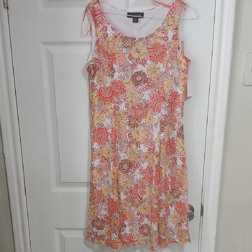 Perceptions Floral Mini Dress in Coral, Yellow & White